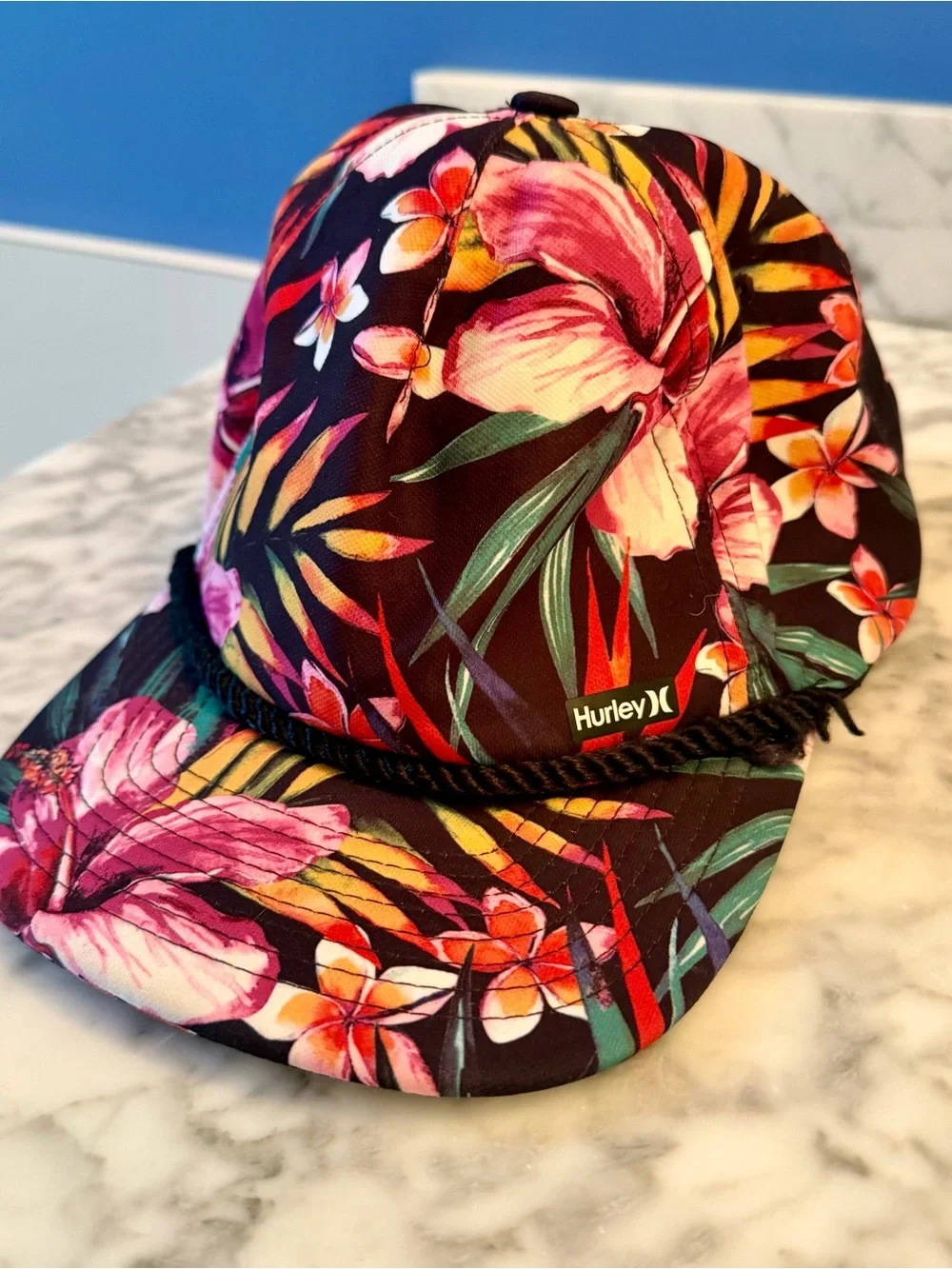 Vtg Y2K Hurley Hawaiian Floral Mesh Snapback Hat Cap Adjustable Tropical Skater